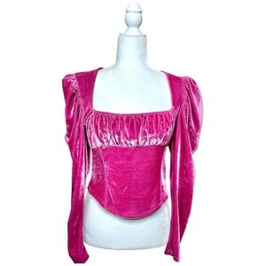 Free People Hold Me Puff Sleeve Velvet Top Size Medium Ren Fair Milkmaid Fuschia